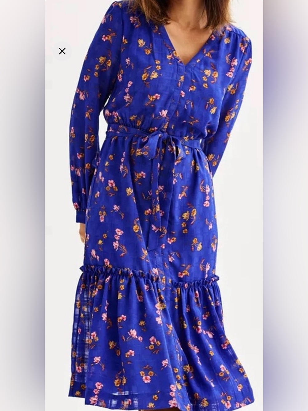 Draper James RSVP Royal Blue Floral Long-Sleeve Tiered Dress